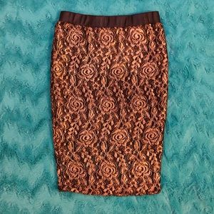 Lace double lined black and gold pencil skirt